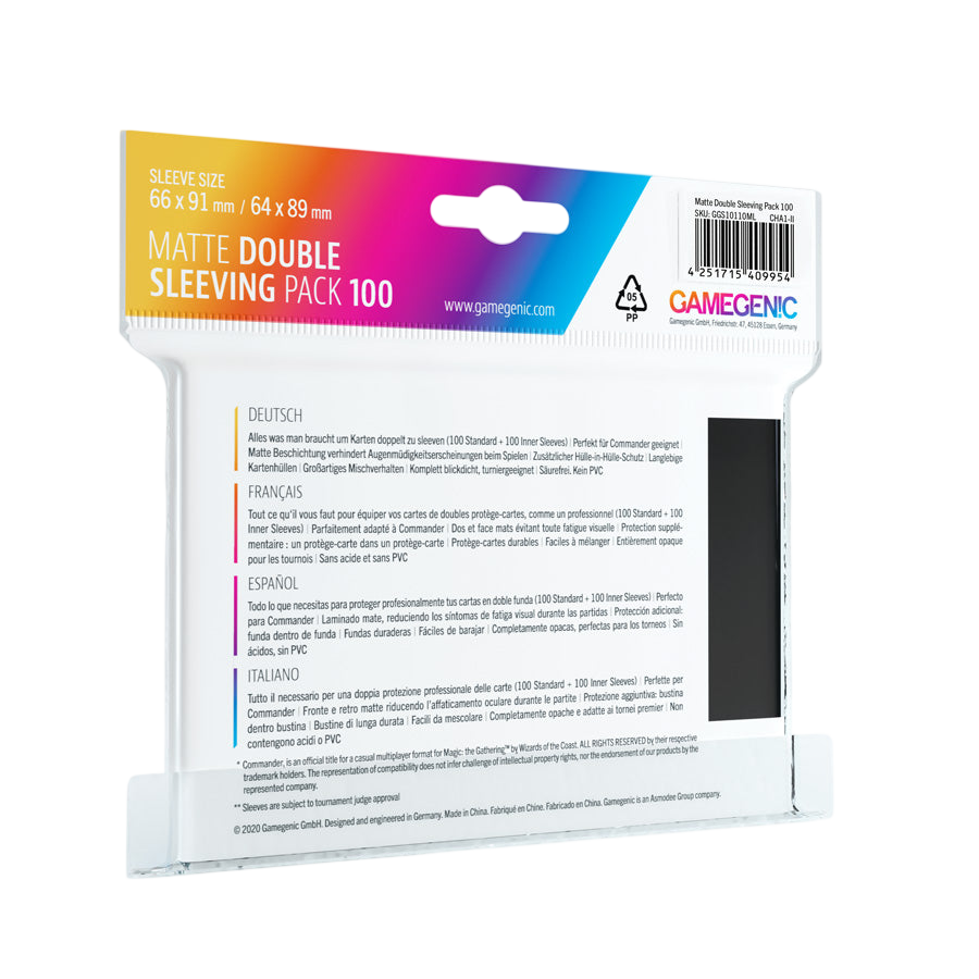 Gamegenic - Matte Prime Double Sleeving Pack Standard Size (2x100 Sleeves) - Clear / Black