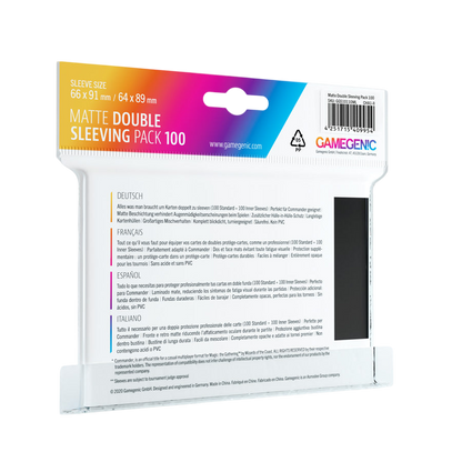 Gamegenic - Matte Prime Double Sleeving Pack Standard Size (2x100 Sleeves) - Clear / Black